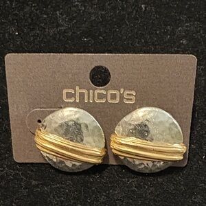 Chico's Mixed-Metal Hammered Disc Earrings with Gold Wrap